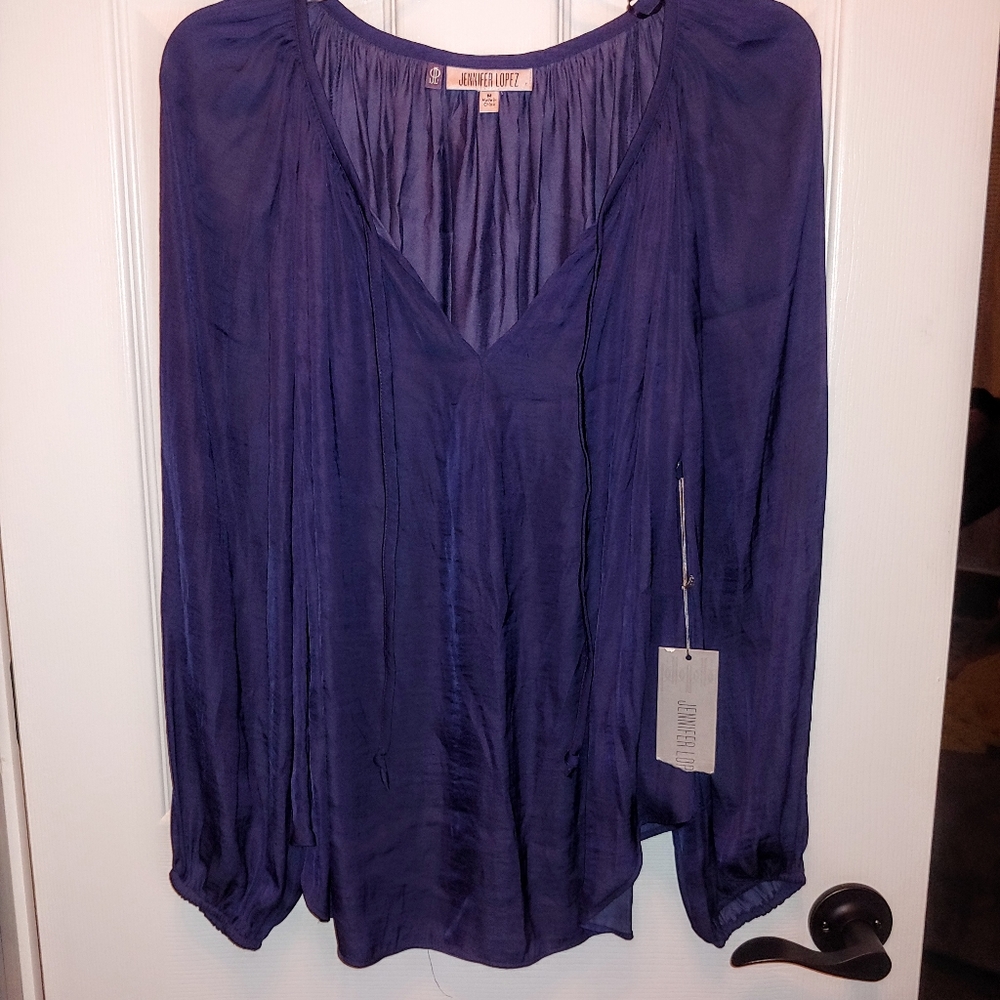 Jennifer Lopez Navy Blue Silky Blouse